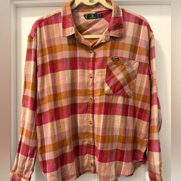 Volcom Plaid to Meet You Women’s Multicolor Plaid Shirt Size Medium - Picture 2 of 7